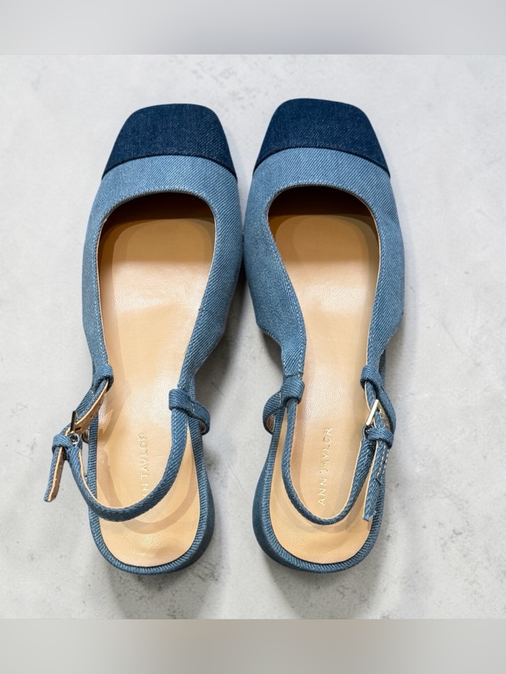 Ann Taylor Blue Denim Two-Tone Slingback Shoes Size 7.5.